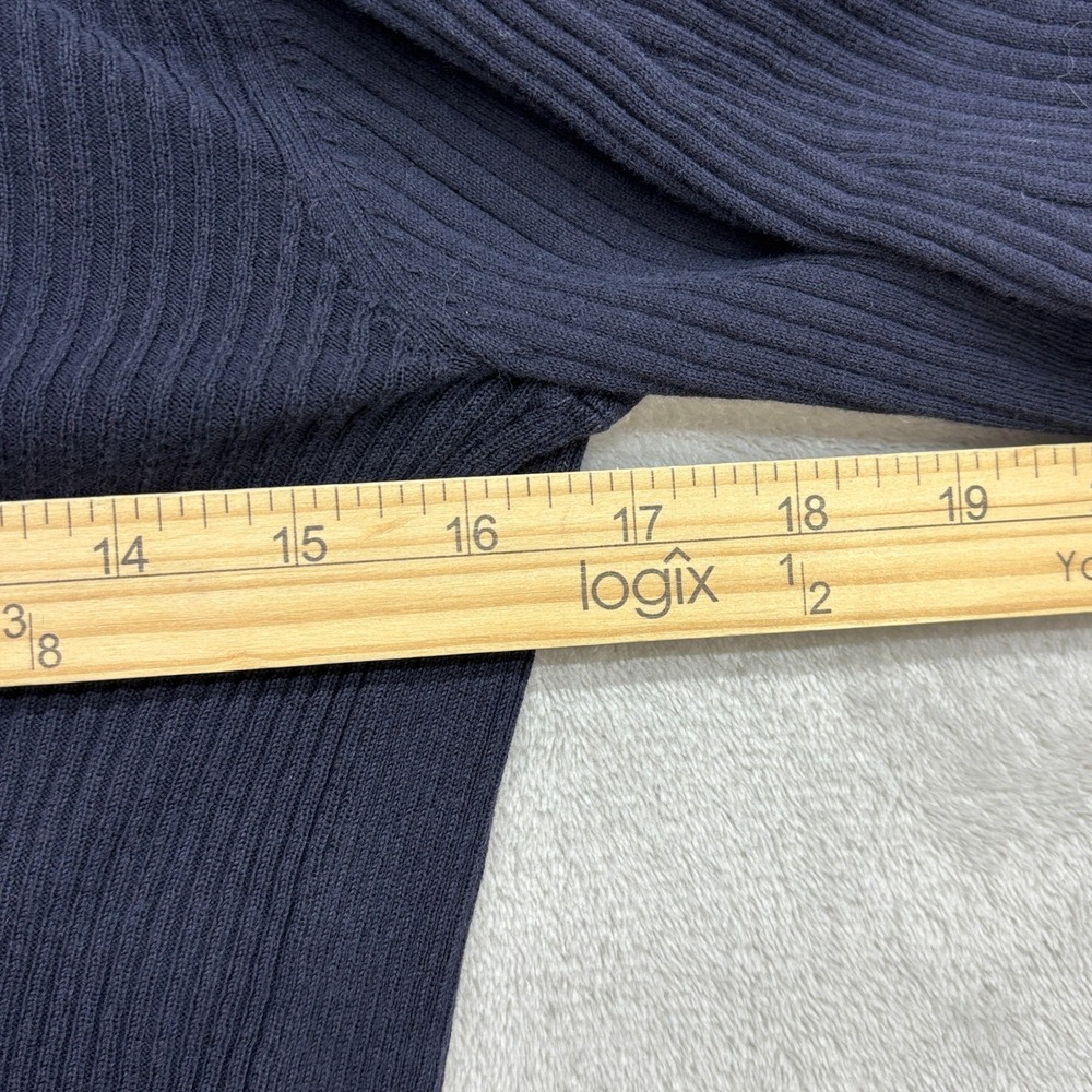 Tory Burch Cardigan Women's M Navy Ribbed Knit Gold Logo Button V-Neck Old Money - Picture 7 of 9